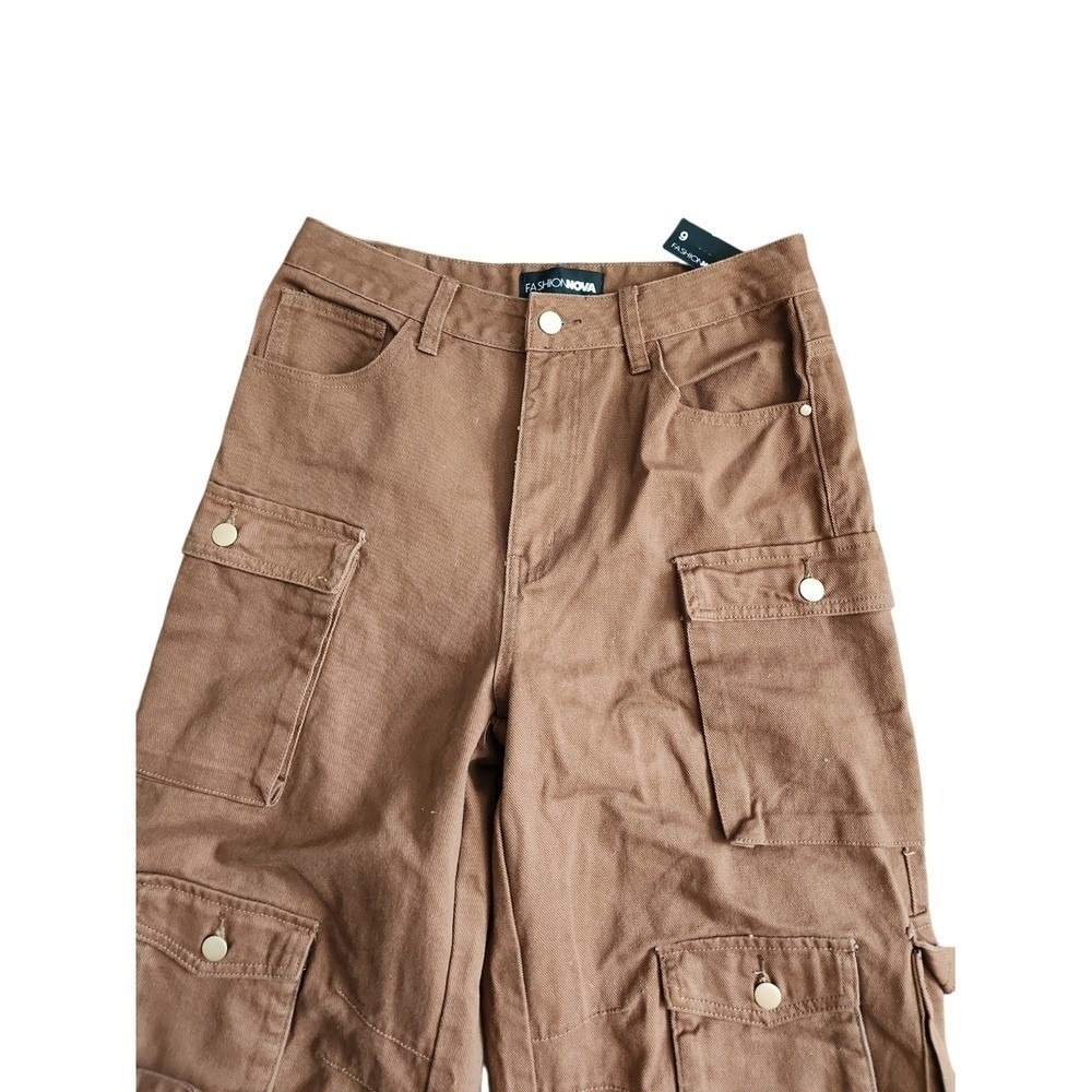 NEW Fashion Nova Cargo Pants Womens 9 Brown Utility Streetwear Gorpcore NWT - Picture 4 of 12